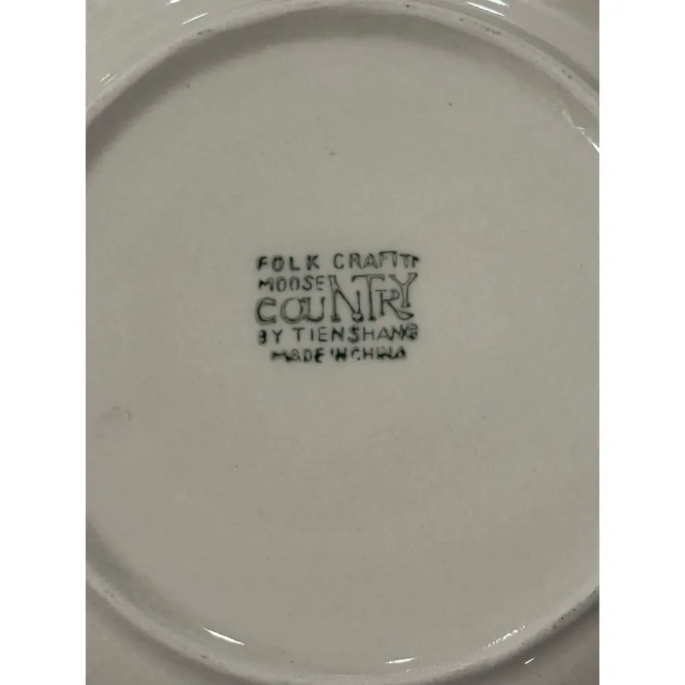 VINTAGE Tienshan Moose Country Salad Plates Set 4 Folk Craft Spongeware 8 Inch